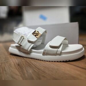 White Sandals with Gold Accents